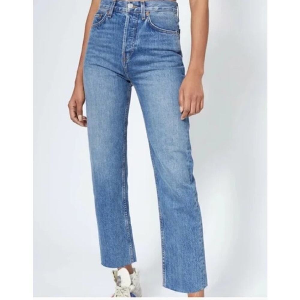 RE/DONE Stove Pipe Jeans High Rise Straight Leg Trucker Wash Denim NWT 26